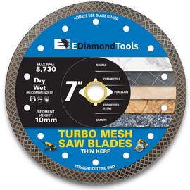 7" Turbo Mesh Saw Blades for Porcelain Tile, Ceramic Tile, Marble, Granite and Other Engineered Stones, Wet or Dry, DM 7/8" Arbor