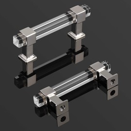 knobelite 5 Pack Adjustable Kitchen Cabinet Handles, 3 Inch Hole Center Clear Acrylic Cabinet Pulls, Zinc Alloy Base Polished Chrome, Modern Glass Drawer Pulls for Kitchen and Bathroom Cabinets