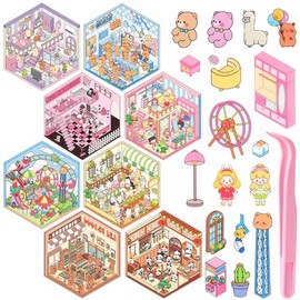 8 Hojas DIY Escena de Pegatinas con Pinzas, 3D Calcomanías de Escena en Miniatura, Pegatinas para Niños, Calcomanias Decorativas, Pegatinas Divertidas, 3D Puffy Pegatinas, Regalos para Adultos y Niños