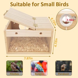 BNOSDM Parakeet Nesting Box Transparent Bird Nest Breeding Box with Perch Wood Bird House for Cage Cockatiel Budgie Lovebirds Conure Finch Parrot Small to Medium Birds (S)