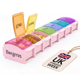 Premium Pill Organiser 7 Day Monday Start, Weekly Pill Box, Pink