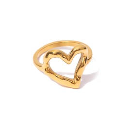 Loqimu Irregular Hammered Hollow Heart Rings Gold Stainless Steel Statement Rings for Women Teen Girls Minimalist Stackable Midi Rings Size 6 7 8 Wedding Finger Jewelry (Gold, 6)