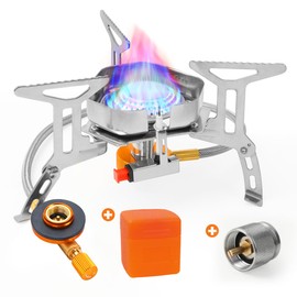 Portable Camping Stove with Propane Adapter - GEEKHOM 3800W Windproof Gas Stove Foldable Backpacking Stove, Piezo Ignition & Stable Pot Support for Outdoor Cooking Hiking