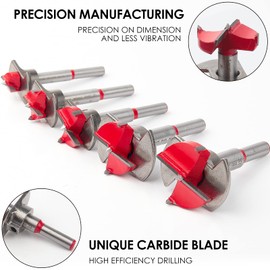 BAIDETS Forstner Drill Bit Set 5-Piece - Adjustable Positioning Drill, Forstner Bit Wood Drill Bit 15/20/25/30/35 mm, Hinge Hole Drill with Depth Stop (10-40 mm)