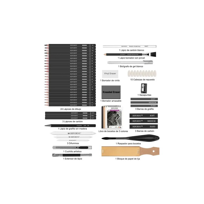 Kit De Dibujo, 58 Unidades, Juego De Lápices Para Bocetos