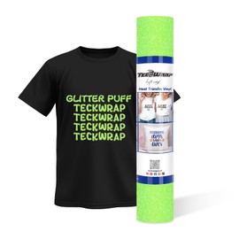 TECKWRAP Glitter Puff HTV 3D Puff Glitter Heat Transfer Vinyl Roll 10" x 5ft for DIY Clothing,T-Shirts,Fabric Neon Green Puffy Iron on Vinyl Compatible with Heat Press Craft Cutters, Neon Green