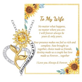 IEFLIFE Gifts for Wife - Sunflower Gifts for Wife Her from Husband, You Are My Sunshine Necklace Gift for Women, Sunflower Anniversary Birthday Gift for Women Her Necklace Jewelry