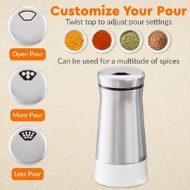 HOME EC Original Glass Salt shaker or Pepper Shaker with Adjustable Pour Holes - Stainless Steel Encased - For salts, ground peppercorns and spices - Great For Farmhouse or RV Camping