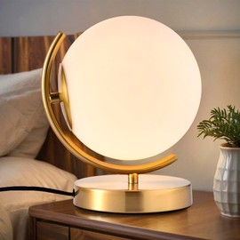Antique House Gold Modern Globe Table Lamp with 7.1'' Glass Goble Shade Mid Century Table Lamps Desk lamp Metal Standing lamp for Bedroom Living Room Office