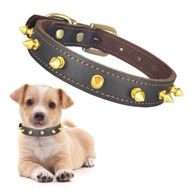 Qianruida Studded Leather Collar for Dogs, Adjustable Anti-Biting Individuality Collar, Studded Collars for Small to Medium Dogs - S