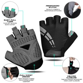 WESTWOOD FOX Cycling Gloves for Men Women,Half Finger Unisex Gel Padded Anti-Slip Mountain Bike Gloves, Breathable Shock Absorption Grip Palm Bicycle Summer Riding MTB Bike Gloves (BLACK, M)