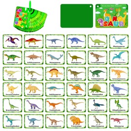 37PCS Dinosaur Cognitive Cards for Kids, Cartoon Dinosaurs Flash Cards,Portable Waterproof Jurassic Dinosaur Learning Flashcards for Preschoolers,Toddlers,Children