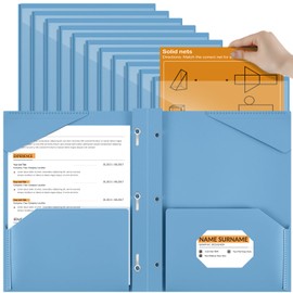Henoyso 18 Pcs Plastic Folder with Clear Front Pocket and 3 Prong Plastic Folders with Card Slot Pocket Folders with Prongs for School Office (Haze Blue)