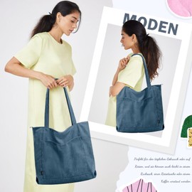 GASSDA Handbag Women's Large Shopper Bag Women's Cord Bag Tote Bag with Zip for Work Shopping Fitness Travel, A-navy, Minimal