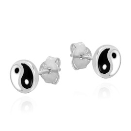 Aeravida Balancing Duality Yin and Yang Symbol .925 Sterling Silver 6mm Stud Earrings | Casual Sterling Silver Stud Earring for women | Classic Stud Earrings | Gift for Daughter, Mother’s Day, Statement Fashion, Sterling Silver, not known