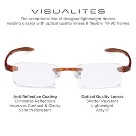 Visualites 1 Tortoise 2.50 Power Lightweight Rimless Reading Glasses For Men and Women