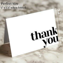 Paper Play Thank You Cards Bulk Pack of 40 White, 5x3.5 Inches with Matching Stickers & Envelopes, Minimalistic Design Suitable for Business, Baby Shower, Wedding, Small Business, Graduation, Funeral