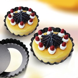 6 Pieces Tart Pan with Removable Base Non-Stick Carbon Steel Black Quiche Pan Kitchen Baking Tool for Making Cakes, Round Pizzas,