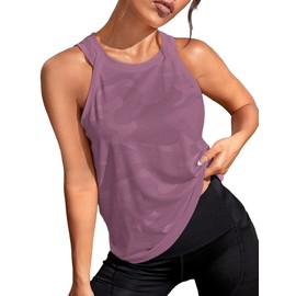 OYOANGLE Women's Camo Print Sleeveless Workout Shirts Exercise Running Tank Tops Active Gym Tops Mauve Purple Medium