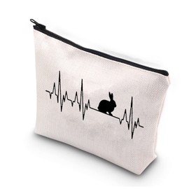 Rabbit Gift for Women Rabbit Lover Gift Rabbit Makeup Bag Bunny Girls Gifts Zipper Pouch for Hare Rabbit Lover Bunny Mom Bunny Owner Gift (Rabbit Heartbeat CA)