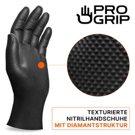 Progrip Disposable Gloves, Black, Extra Strong, Nitrile Gloves, XL, 2 x Thicker, Disposable Gloves with Diamond Grip, Work Gloves for Workshop, Industry & Assembly, Pack of 50