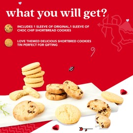 David’s Cookies Shortbread Cookies in Sweet Sampler Tin – Original and Chocolate Chip Shortbread Cookies in a Love-Themed Gift Tin – Gourmet Food Gift Basket for Her, Him