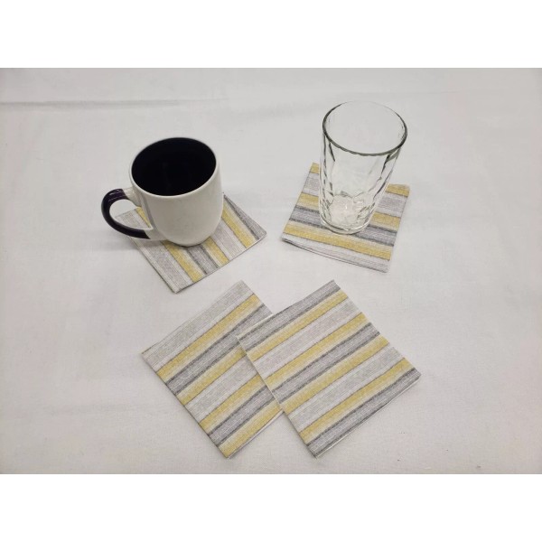 Kristin's Kreations Yellow Gray Beige Stripes Cloth Coasters (Set of
