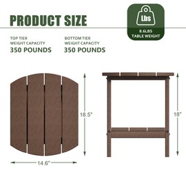 TORVA Patio Adirondack Side Table, Outdoor End Tables All-Weather Resistant HDPE Humidity-Proof Long Time Use for Deck, Lawn,Garden, Porch, Backyard End Table（Brown Color）(2 Tier)