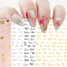 LANODO 5 Pcs Nail Stickers Alphabet 3D Rose Books English Alphabet Beautiful Nail Stickers DIY Love (1065)