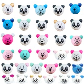 Wooden Beads with Face, Pack of 32 Bear Head Wooden Beads, Cute Animal Wooden Beads, Wooden Beads for DIY Crafts for Making Tassels, Bracelets and Necklaces (Random Colour)