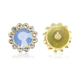 KDCQAH 100 Pcs 12MM Sew on Rhinestones Crystals Glass Metal Base Sewing Flower Claw Rhinestones for Clothes Shoes Earring Belt Crafts Sewing Accessories(Blue Opal)