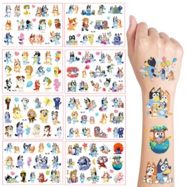 Temporäre Tattoos Kinder, 8 Blätter Blue Tattoo für Kinder, Cartoon Kindertattoos Deko Kindergeburtstag, Geburtstag Party Geschenk Kleine, Hautfreundliche Temporäre