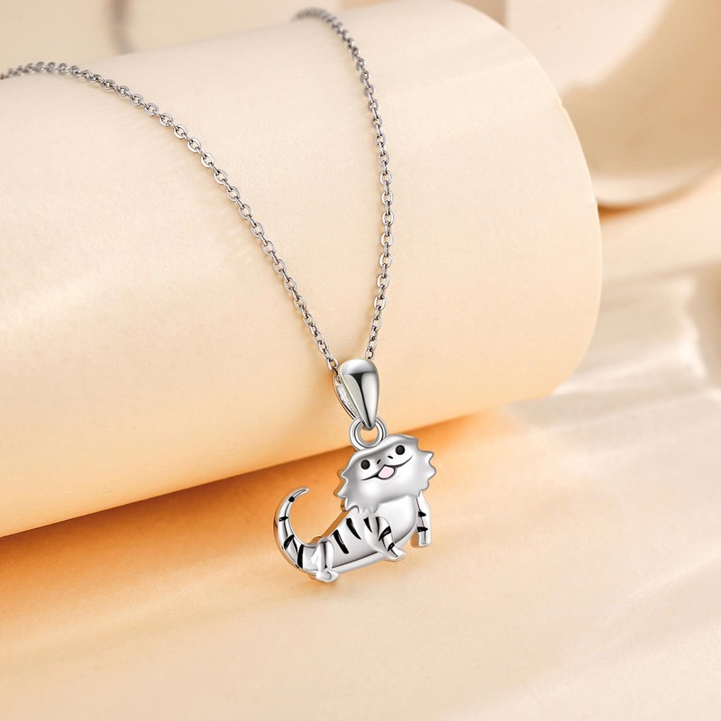HUKKUN Bearded Dragon Necklace Sterling Silver Lizard Jewellery Gift for