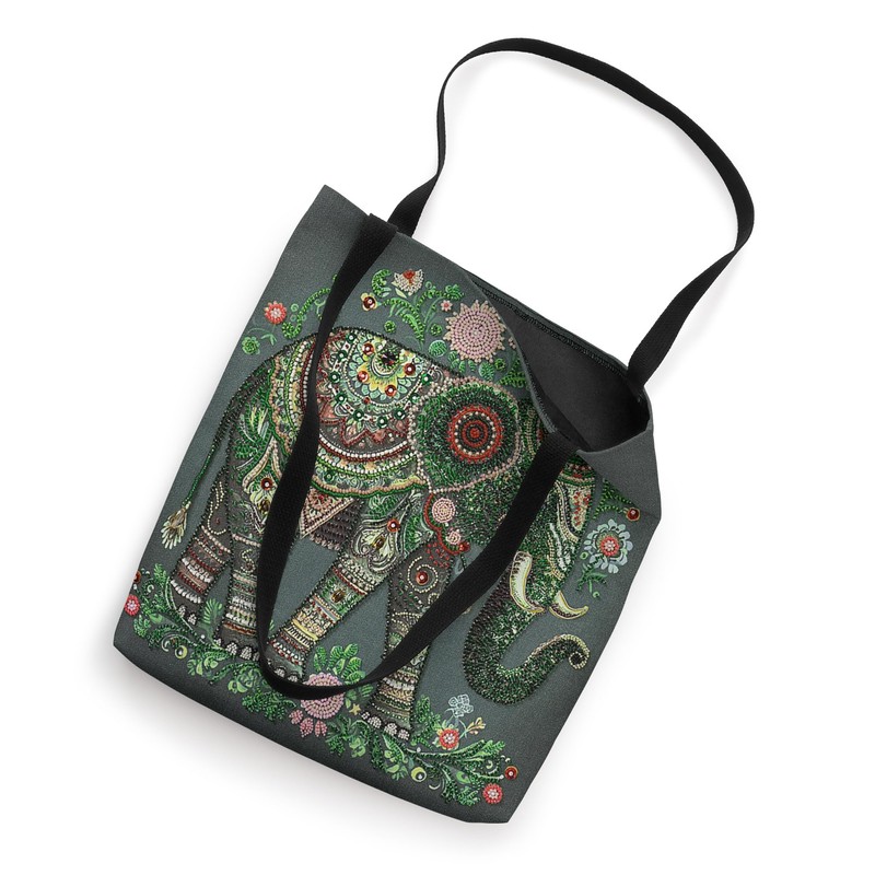 Bead Embroidery Kit Green Floral Elephant Boho Elephant Tote Bag