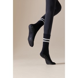 Irisbear Womens Pilates Socks Non Slip Yoga Socks Barre Hospital Athletic Socks for Women 1 PACK BLACK