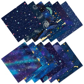 12 Sheets Universe Space Galaxy Scrapbook Paper,Vintage Starry Sky Scrapbooking Paper Pad,Journaling Scrapbooking Supplies,Cardstock Decorative Craft Paper