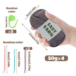 4x50g Beginners Crochet Yarn, Easy Yarn, Beginner Yarn, Easy-to-See Stitches, Cotton-Nylon Blend Yarn for Crochet Kit Making(Dark Blue&Light Green&Dark Gray&Beige)