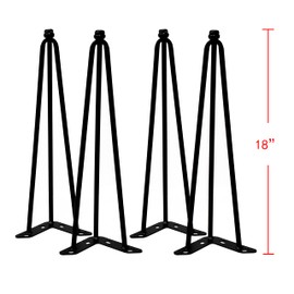 Home Soft Things Hairpin Metal Table Legs 18 Inch Legs for Furniture Coffee Bench Dining End Industrial Table Desk Set of 4 with Black Screws Adjustable Cushion Floor Protectors, 18"