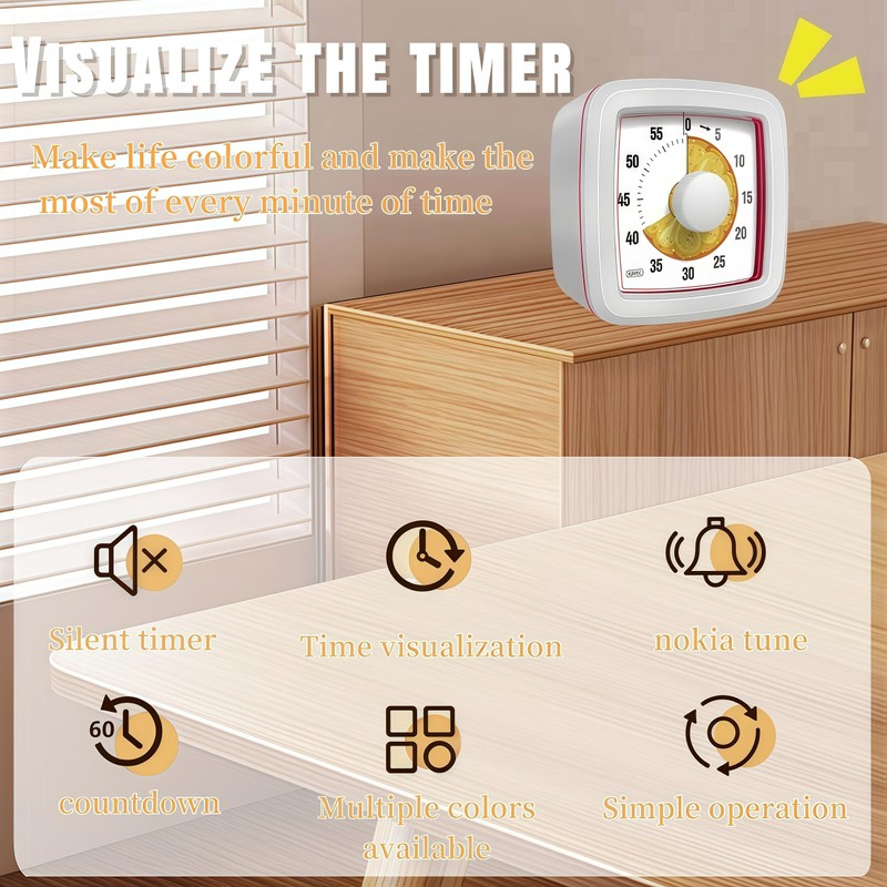 Kids Visual Timer for Kitchen,Classroom,Cooking,Learning,Bedroom,Office, 60-Minute Countdown Pomodoro Timer for
