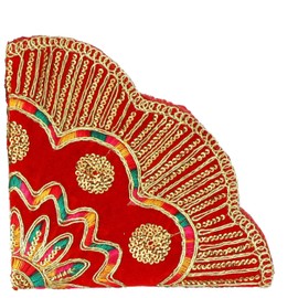 Decorative Round Mat Aasan Velvet Pooja Cloth with Sequence Work for Indian Traditional Multipurpose Pooja Festival New year Decorations Item & Article (Size :- 21")(Red)