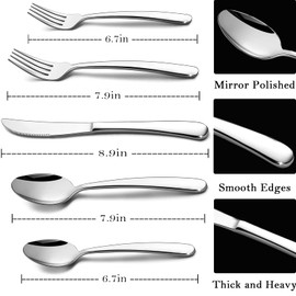HaWare Heavy Duty Silverware Set, 40-Piece Stainless Steel Flatware Cutlery for 8, Modern & Elegant Design Includes Knives/Forks/Spoons, Mirror Polished and Dishwasher Safe