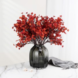 JAKY-Global Babies Breath Silk Artificial Flowers Bulk 6 Pieces for Autumn Decor Fake Flower Bouquet Bulk for Home Kitchen Indoor Bouquet Flower Arrangement Table Centrepieces Party Decor (Burnt Red