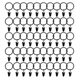 50pcs Curtain Ring with Clips, BetterJonny 32mm Internal Diameter Strong Metal Curtain Clips Shower Curtain Clip with Hook Black