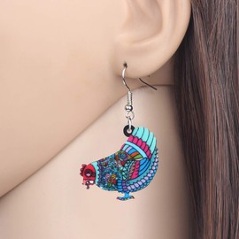 DUOWEI - Pendientes de gallina con forma de gallo, acrílico, diseño de animales de granja azul