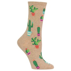 Hot Sox Women's Novelty Floral Casual Crew, Cactus (Hemp Heather), Shoe Size: 4-10 (Sock Size: 9-11)