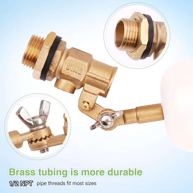 Float Valve 1/2 inch, Brass Water Float Valve with Adjustable