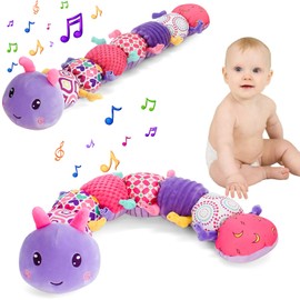 WISHTIME Interactive Musical Toy for Sensory Stimulation，Auditory，Enhances Development in Infants，Baby Toys 0-6 Months, 6-12 Months Baby Gifts, Montessori Toys, Purple Caterpillar