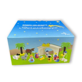 Fritz Cox® children's wooden nativity scene – a lovingly hand-painted scene, incl. nativity stable in a gift box - beautiful for families with children.