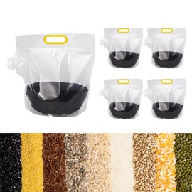 Cereal Rice Storage Bag - 5Pack Moisture Proof Cereal Storage Container Food Storage Bag with Lid, Portable Grain Sealed Bag with Handle for Kitchen Organizer Grain Storage