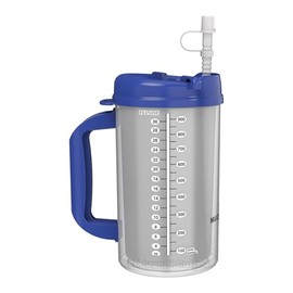 32 oz Double Wall Insulated Hospital Mug - Cold Drink Mug - Large Carry Handle - Includes Straw (1, Blue)